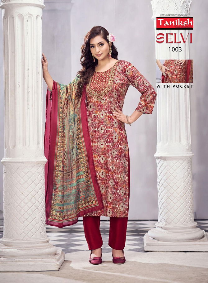 Selvi Vol 2 By Taniksh Heavy Rayon Embroidery Kurti With Bottom Dupatta Wholesale Shop In Surat